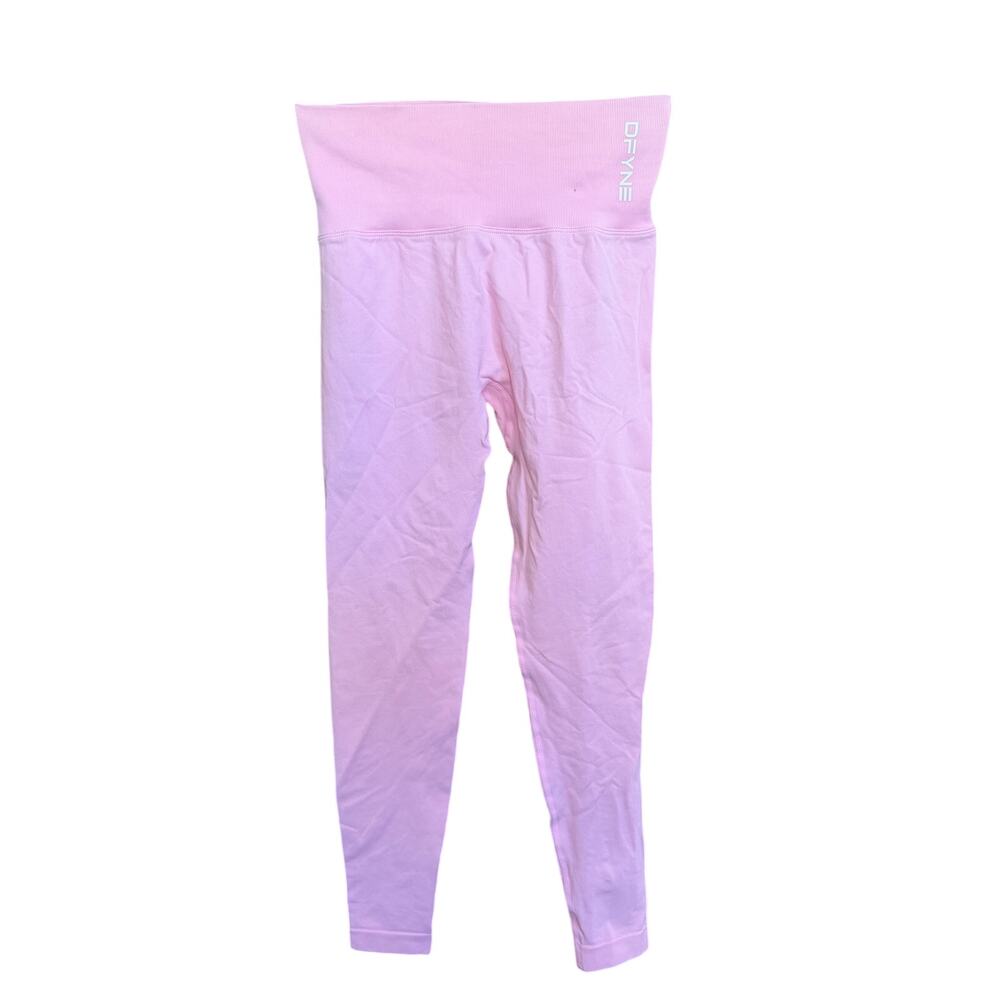 DFYNE Dynamic High Waisted Ribbed Leggings Baby Pink Size Small Workout